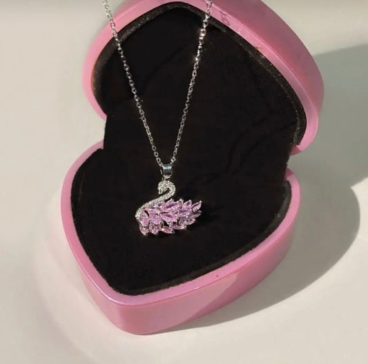 Pembe Kuğulu Gümüş Swan Kolye